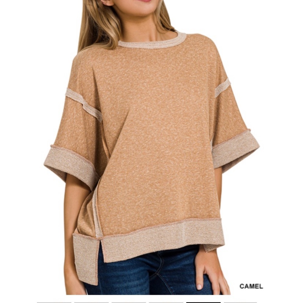 Zenana Outfitters Camel Short Sleeve Boxy Top